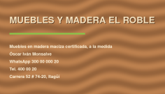 Tarjeta de visita de la empresa Muebles Y Madera El Roble Muebles Y Madera El Roble