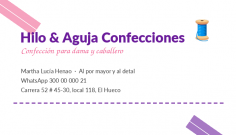Tarjeta de visita de la empresa Hilo & Aguja Confecciones Hilo & Aguja Confecciones