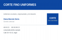 Tarjeta de visita de la empresa Corte Fino Uniformes Corte Fino Uniformes
