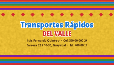 Tarjeta de visita de la empresa Transportes Rápidos Del Valle Transportes Rápidos Del Valle