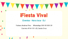 Tarjeta de visita de la empresa Fiesta Viva Eventos Fiesta Viva Eventos