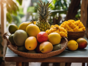 Canasta de frutas tropicales